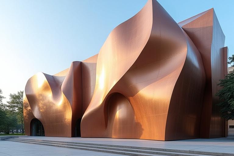미술관 외벽에 설치된 비정형 금속 패널