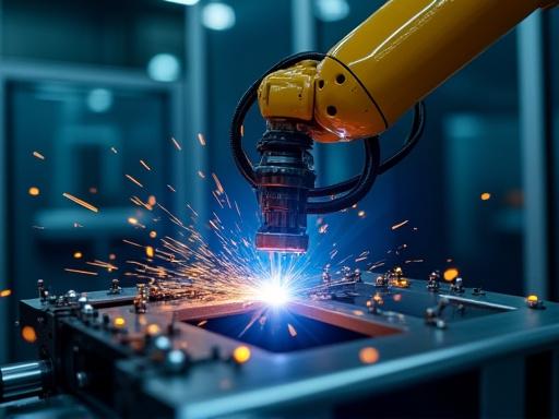 로봇 팔이 정교하게 용접 작업을 수행하는 모습